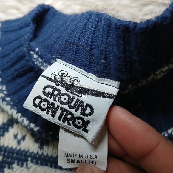 Vintage Ground Control Kids Sweater Small 4 Made in USA Navy White Polar Bear - Picture 3 of 7